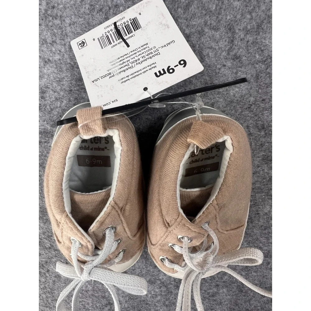 Carter's Child of Mine Canvas Sneakers 6-9m Tan Neutral Faux Leather Trim